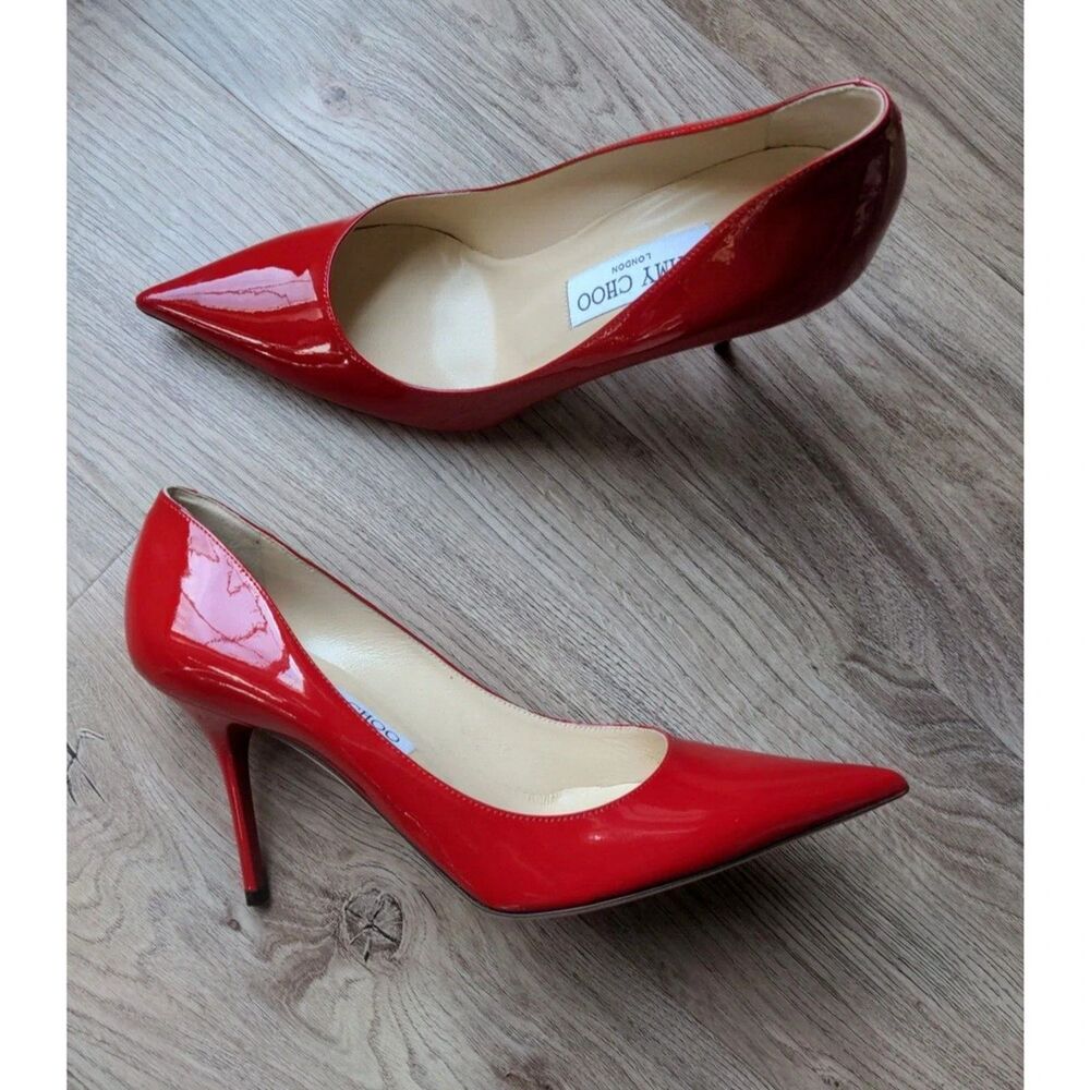 Jimmy Choo Abel Stiletto Red Patent Leather Heels Womens 8 EU 38 Pumps